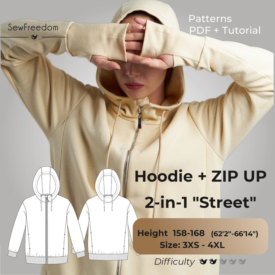 Hoodie Pattern 2in1, Woman Sweatshirt Pattern With Hood, Trendy Hoodie Patterns, Zipup