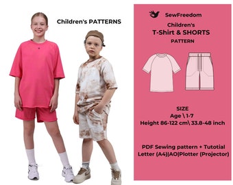 Children's T-Shirt and Shorts Pattern | Age 1-7| Heigh 86-122 cm| Reglan T-Shirt and Shorts with Pockets | Easy Digital PDF Sewing Pattern