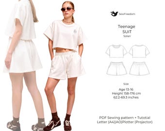 Children's Lounge Set | Teen Summer Set PDF Sewing Pattern | T-Shirt & Shorts Pattern | Sizes 13–16 Years