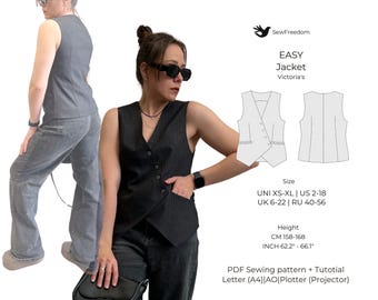 Women's Jacket Vest | Stylish Vest | PDF pattern for vest | sizes XS-Xl (US 2-18)