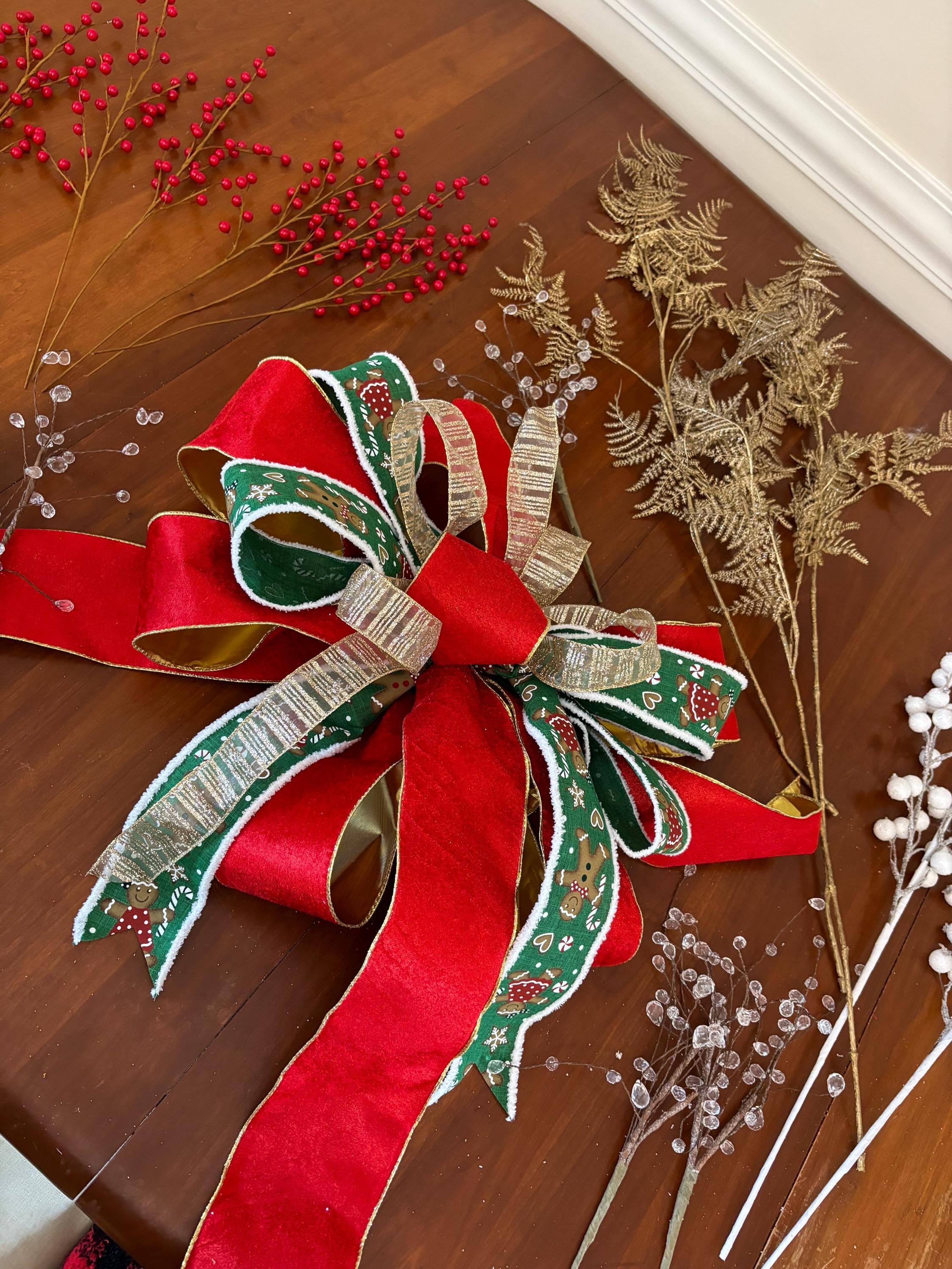 Tree Topper Kit Gingerbread Christmas Tree Topper Kit: Red Velvet Ribbon & Berry Picks ...