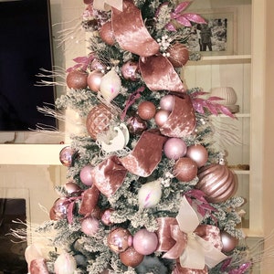 Pink Christmas Tree Kit, Pink Christmas Ornaments, Pink Christmas picks and Spray - includes premade ribbon, ornaments, picks, etc.