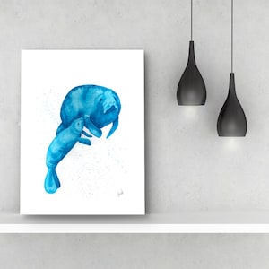 Gentle Giants – Print from Original Manatee Watercolor (11″×14″) – Coastal Wall Art, Mother & Calf Marine Painting, Ocean Nursery Decor