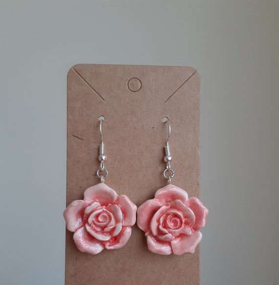 Rose Polymer Clay Earrings Etsy