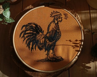 Cadre de broderie coq, tambour de broderie fait main, décoration, cadeau pour elle et lui, cadeau d'anniversaire, art de broderie fini