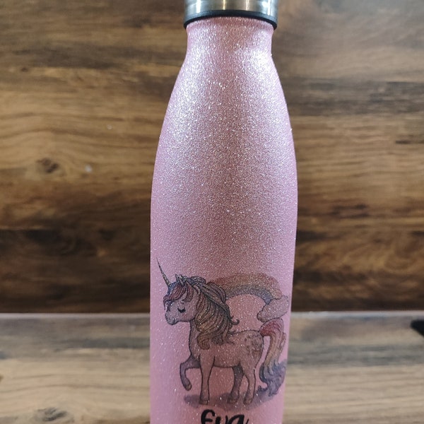 Glitzerflasche, Thermoflasche, Wasserflasche personalisiert Trinkflasche Kinderflasche Schule