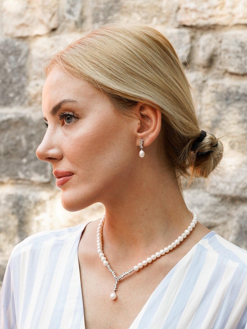 Pearl magic: 4-piece set with pearl necklace, pearl bracelet, pearl earrings and pearl ring, freshwater pearls and rhodium-plated 925 silver image 4