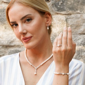 Pearl magic: 4-piece set with pearl necklace, pearl bracelet, pearl earrings and pearl ring, freshwater pearls and rhodium-plated 925 silver image 2