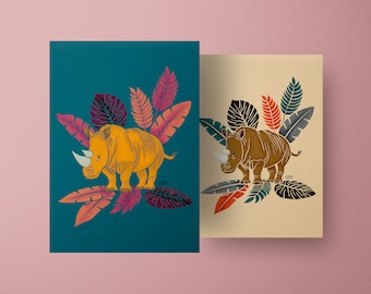 Wydruk artystyczny Rugged Rhino – ilustracja afrykańskiej sawanny