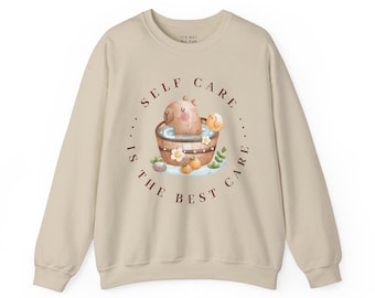 Capybara Sweatshirt, Selbstpflege Grafik, Lustiger Unisex Pullover, Kuscheliges Beige Kleid