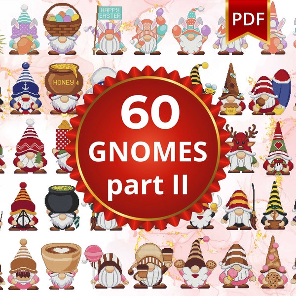 Gnome Cross Stitch Pattern, Easy for Beginners, Christmas, Summer, Magic, Sweet Coffee, Easter, SET Bundle.