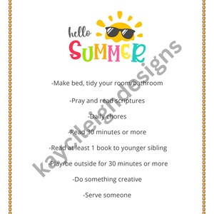 Summer Daily Do&#39;s List Printable, Summer Chores Printable, Summer Days Digital Download