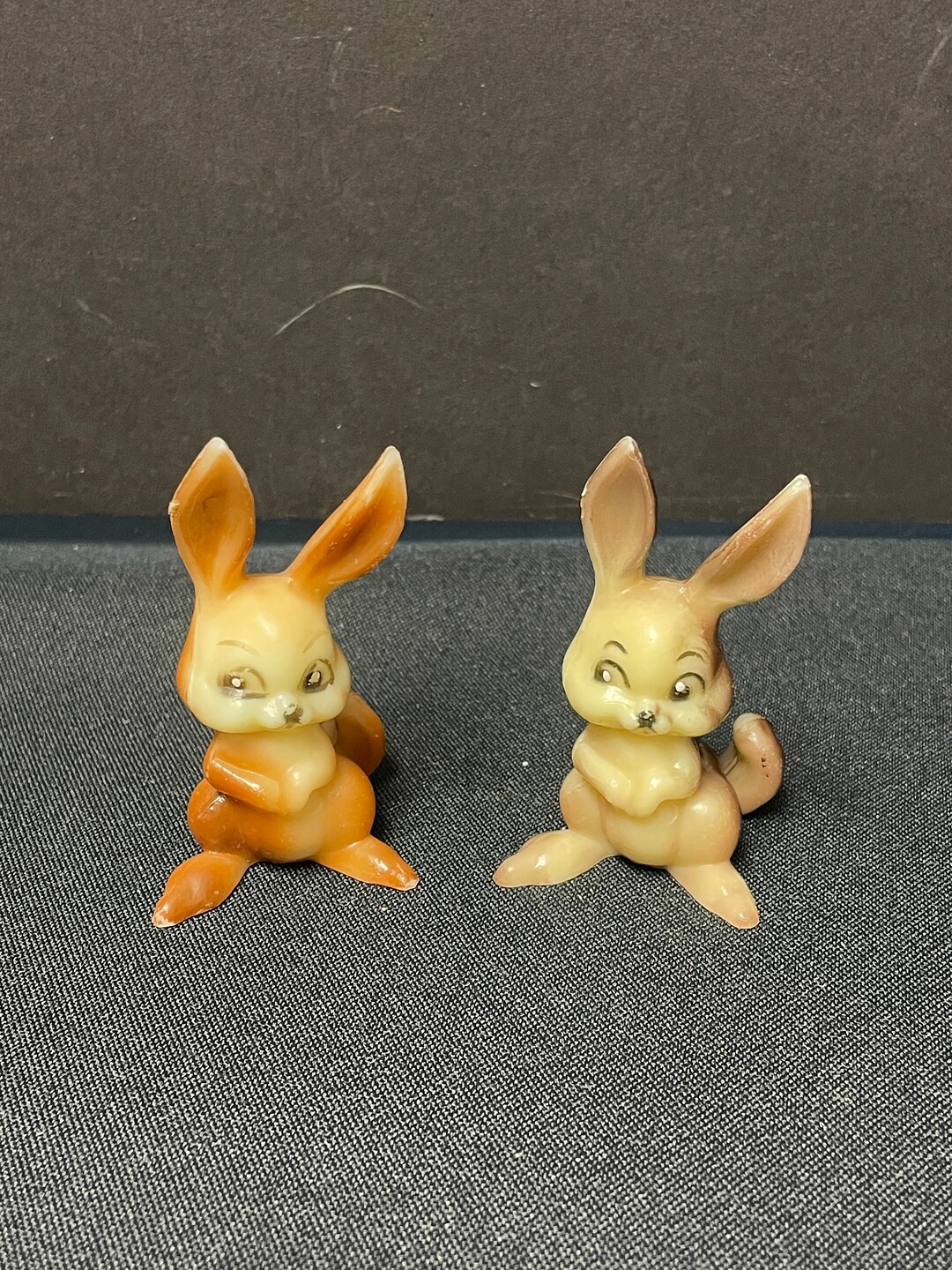 Vintage Hard Plastic Retro Miniature Rabbits Bunny Brown White Set of 2 ...