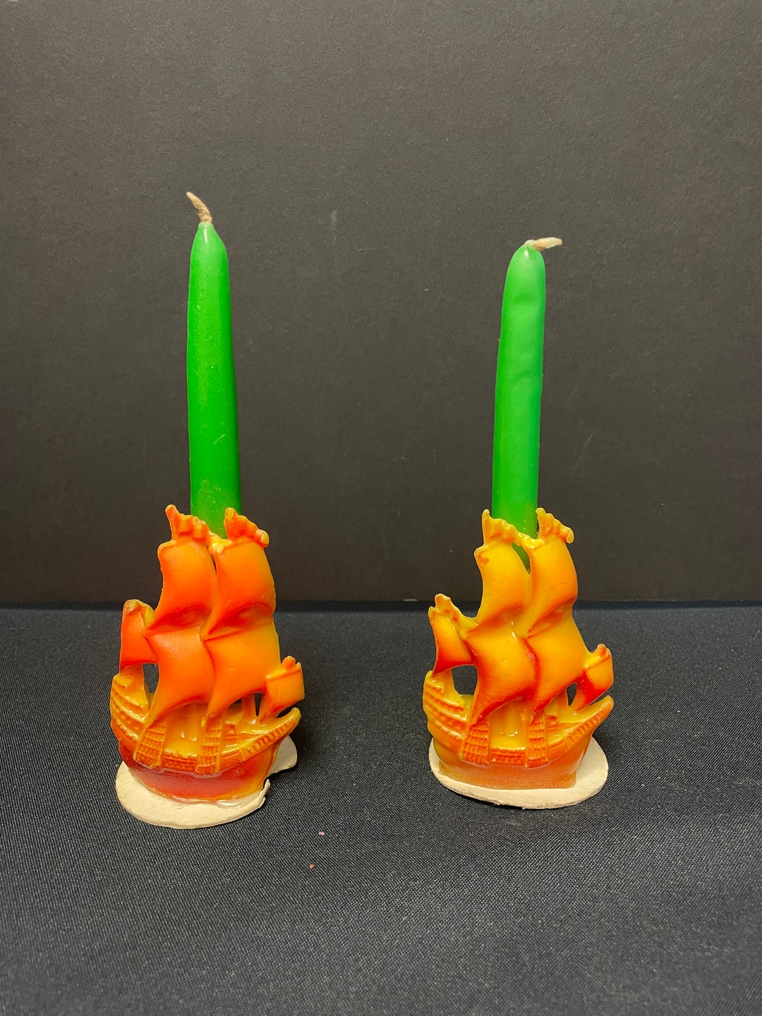 Gurley Mayflower Ship Boat Thanksgiving Green and Brown Orange Candle
