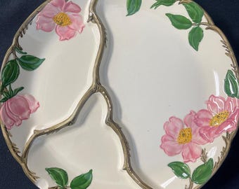 Vintage Franciscan Pottery Desert Grill Plate Rose Pink Floral Green Vine Garden Tea Party Serveware Dinnerware Appetizer Platter