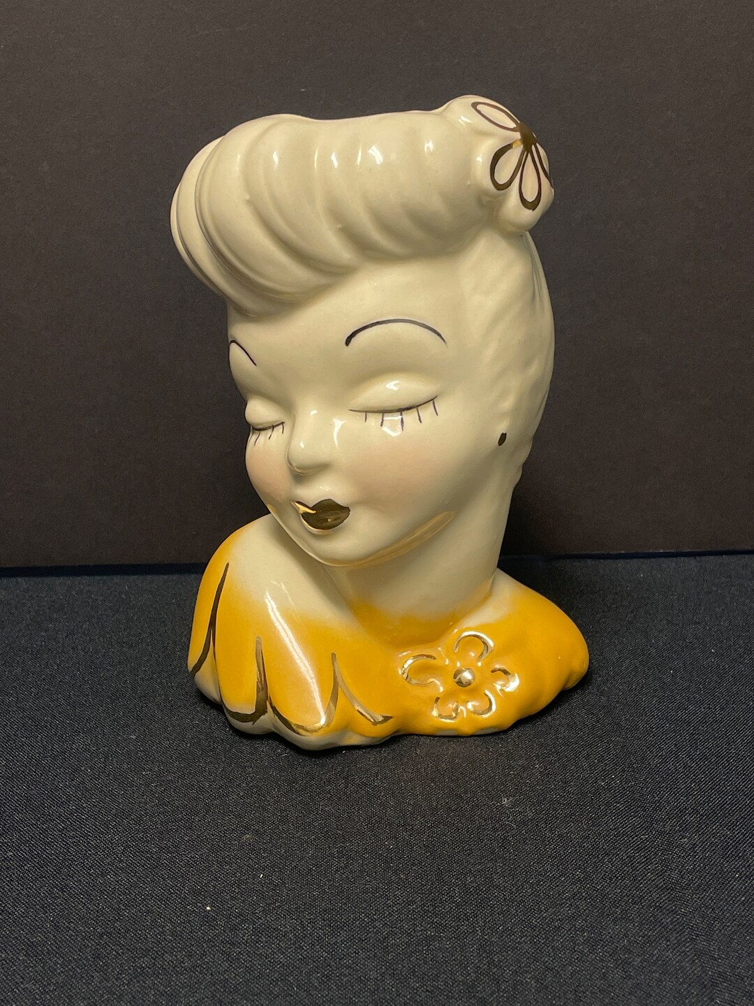 Vintage Lady Head Vase Planter Yellow Gold Trim Gold Lips in Etsy