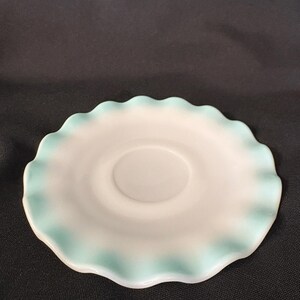 Hazel Atlas Teal Crinoline Pattern Cups, Saucers image 3