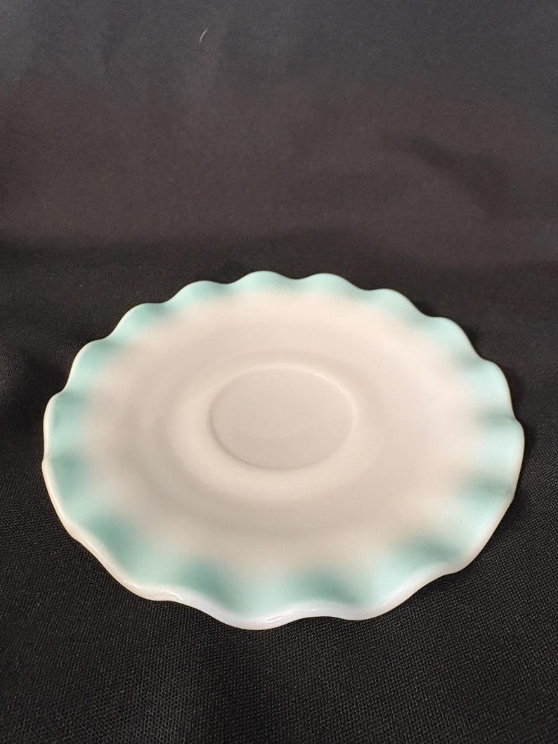 Hazel Atlas Teal Crinoline Pattern Cups, Saucers image 3