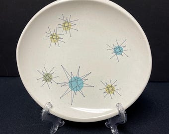 Vintage Fransican Pottery Starburst Bread and Butter Small Plate Green Blue Mid Century Modern Midcentury Retro Kitsch