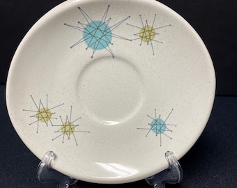 Vintage Franciscan Pottery Starburst Coffee Tea Drink Saucer Small Plate Green Blue Mid Century Modern Midcentury Retro Kitsch