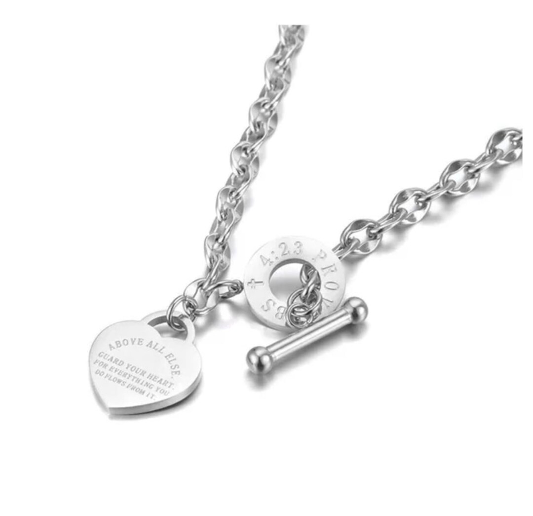 Return to Heart Charm Necklace Silver, Heart Tag Bracelet, Chunky ...