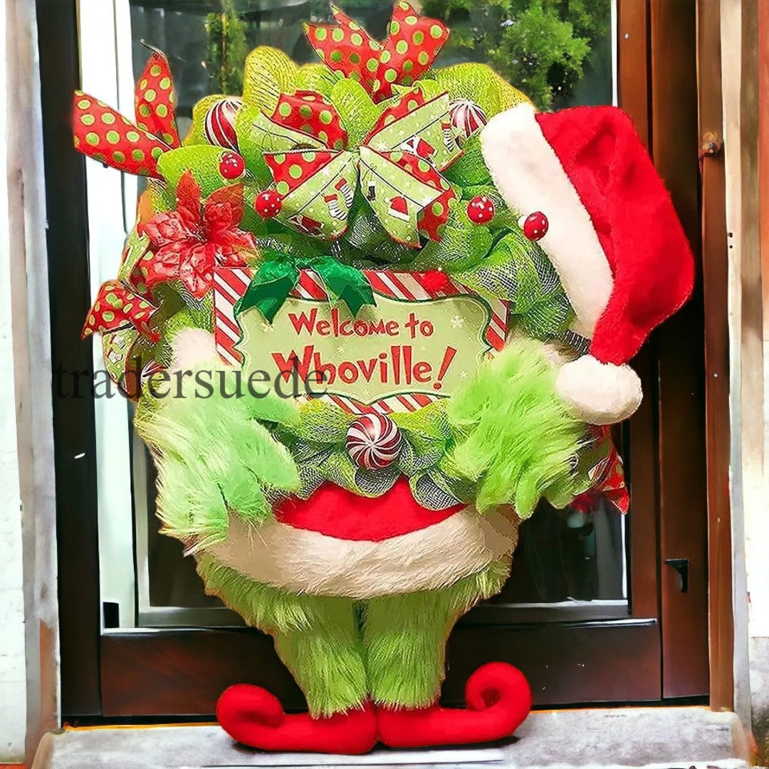 Merry Grinchmas Wreath Door Decorations Handmade Grinch Xmas Etsy