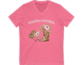 Coastal Cowgirl T-shirt V-Neck Tee, girly cowgirl t-shirt, coastal cowgirl gift, coastal cowgirl tshirt