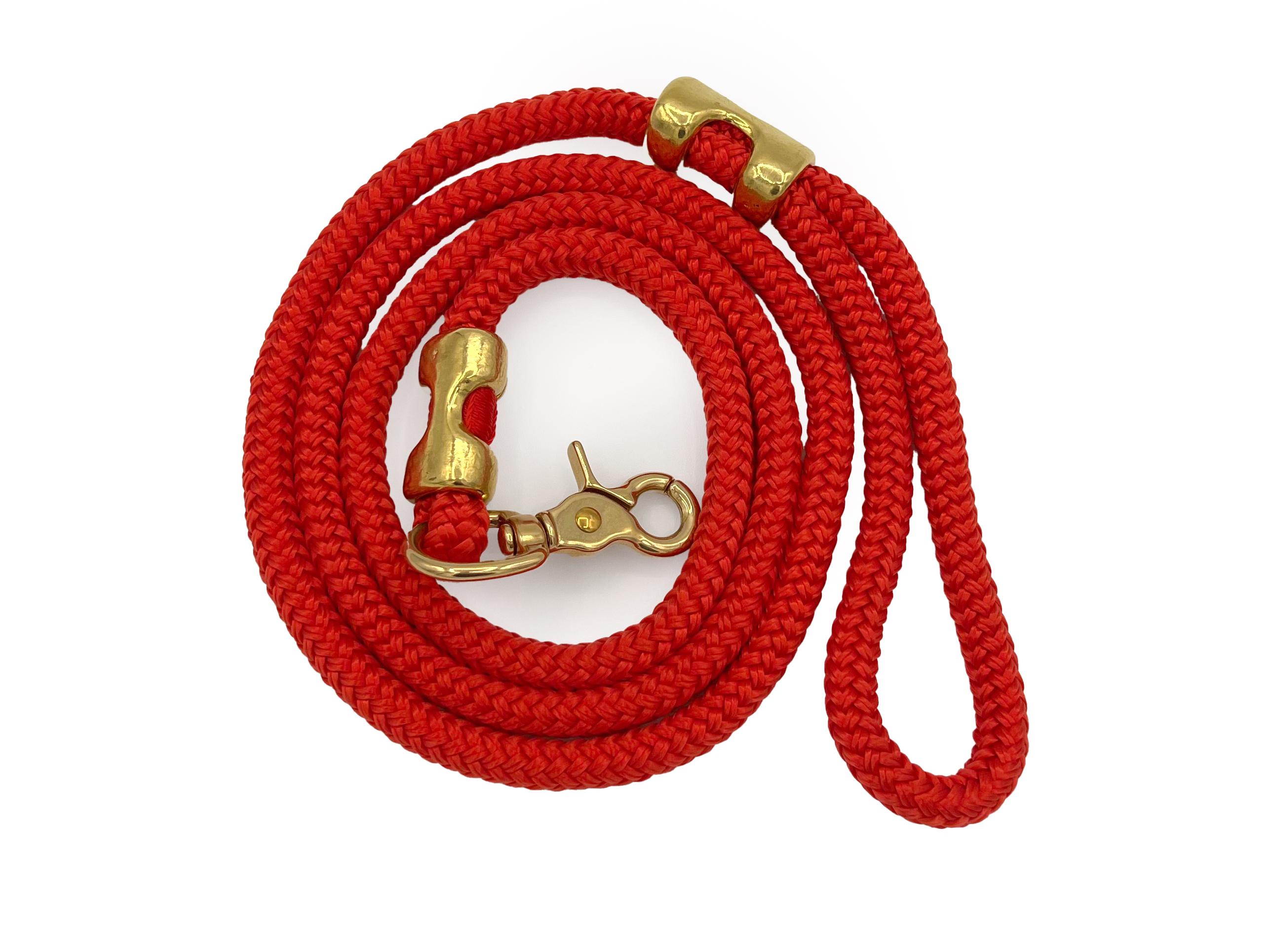 3/8 inch thick Red Marine Rope Dog Leash, 5-foot dog leash, 7-foot dog leash, Brass hardware Dog Leash, Heavy-duty dog leash, Utes Dog Leash