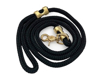 Black Marine Rope Dog Leash, brass hardware dog leash, heavy-duty leash, 3/8 inch thick