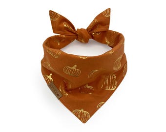 Perfect Pumpkin Dog Bandana, Embroidered Dog Bandana, Thanksgiving Dog Bandana, Classy Fall Bandana, Fall Dog Scarf, Gold and Orange Bandana