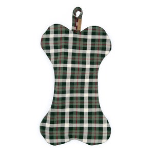 Green Plaid Christmas Stocking, Dog Christmas Stocking, Bone Shaped Stocking, Pet Christmas Stocking, Personalized Dog Stocking