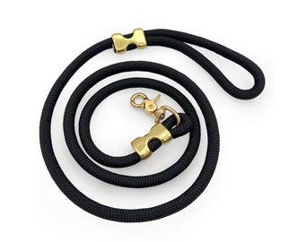 3/8 inch thick Black Dog Leash, solid brass hardware dog leash, heavy-duty dog leash, Black dog leash