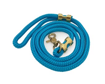 Light Blue Marine Rope Dog Leash, 4, 5 and 7-foot dog leash, brass hardware dog leash, heavy-duty dog leash, 3/8 inch thick