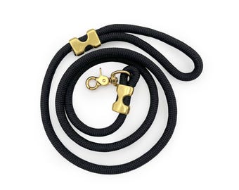 1/2 inch thick Black Pearl Rope Dog Leash, 4, 5 & 7-foot dog leash, brass hardware dog leash, heavy-duty dog leash