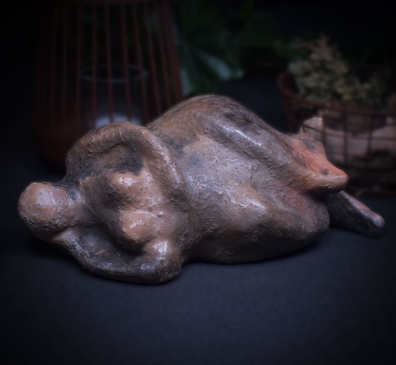 Unique Venus Figurine - based on the artifact known as "the sleeping lady" from Malta - Handcrafted smoke fire clay sculpture