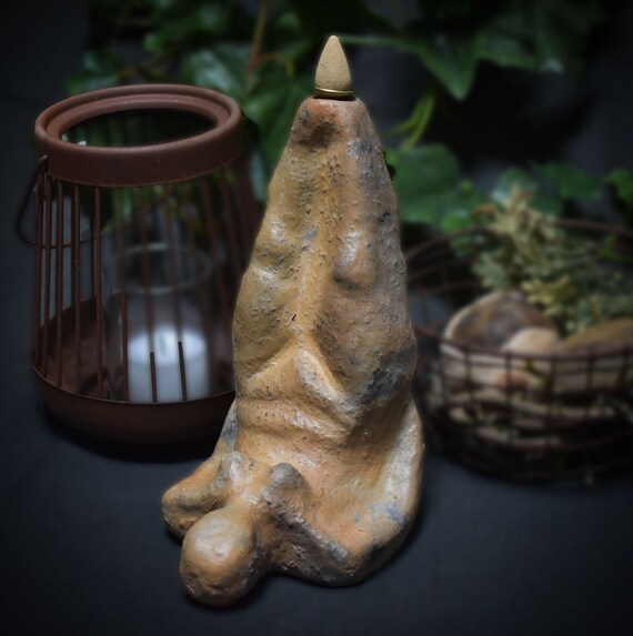 Backflow incense cone holder Sarvangasana statue - made of clay - smoke-fired - perfect gift for yogis