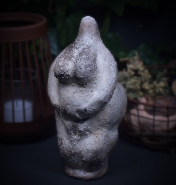 Venus handmade sculpture, Goddess fertility goddess made of clay, smoke burning, Pagan spiritual decoration