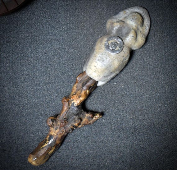 Ritual Staff of the Goddess – Rooted Power and Celestial Spiral – Archaic Smoke Burning Art – Item No.: RST021