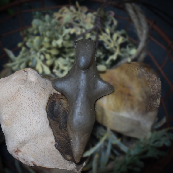 Unique handmade amulet made of smoke-fired clay – Spiritual lucky charm and fertility goddess pendant