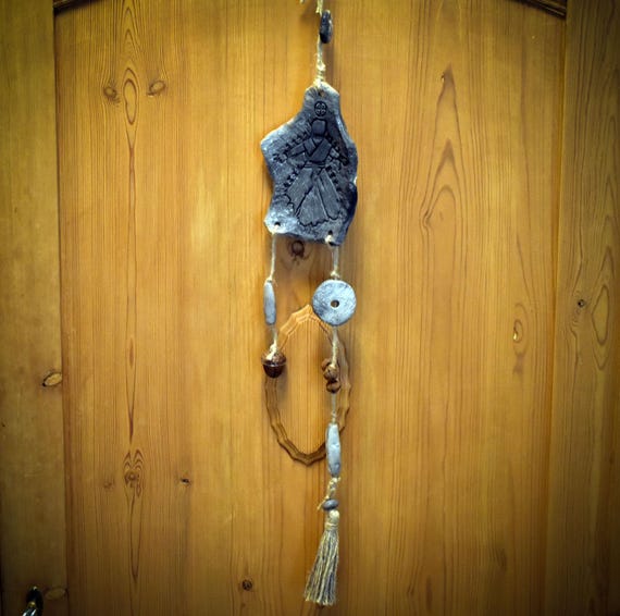Witch's Bell Nordic Protection Symbol – Clay Wall and Window Decoration with Bell and Tassel - Item No.: HEX024