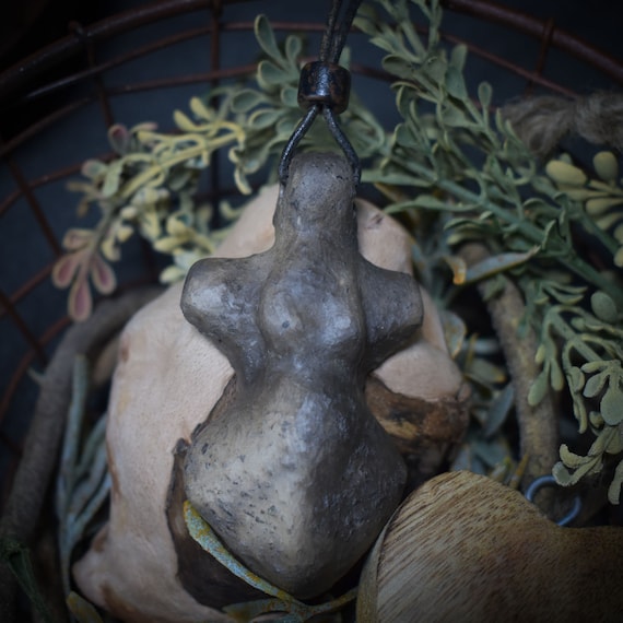 Unique handmade amulet made of smoke-fired clay – Spiritual lucky charm and fertility goddess pendant