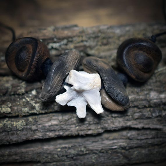 Special Collection - Shamanic Amulet with Vertebrae/Wood/Clay and Glass Beads – Your Natural Power Pendant - Item No.: AMU024