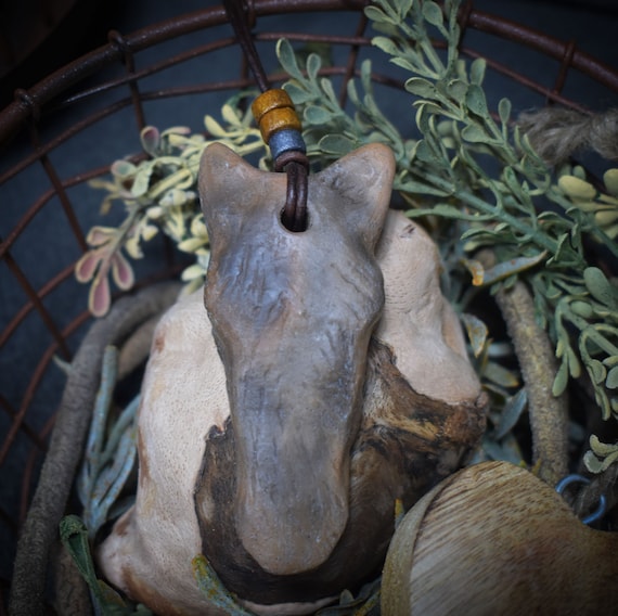 Handmade Sleipnir lucky charm amulet talisman - Nordic jewelry made of traditionally fired clay with leather or cotton cord