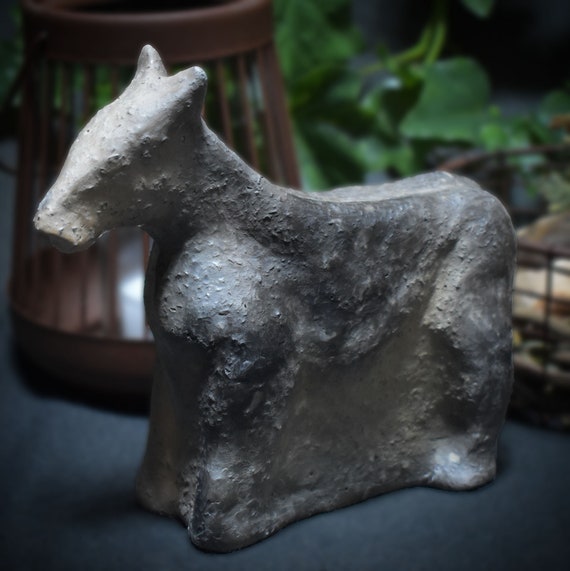 Magical clay sculpture horse - mystically colored in smoke - your power animal for protection and spirituality