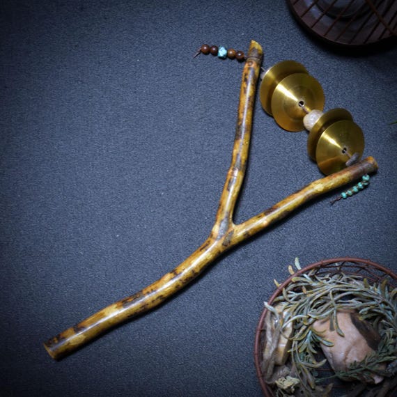 Sistrum of the Portals – Shamanic Shaker made of branch fork with brass bells & natural pearls - Item No.: SRA035