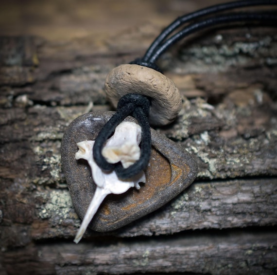 Special Collection - Shamanic Amulet with Vertebrae/Limonite/Clay Bead on Leather Cord – Your Natural Power Pendant - Item No.: AMU023