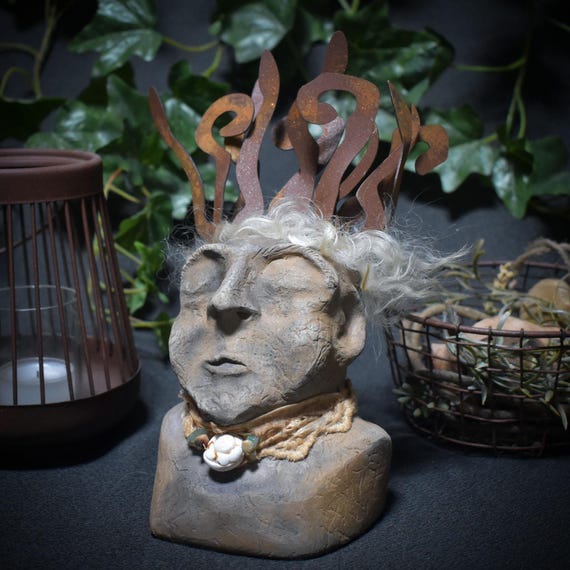 Tribal Queen – Bust of an Old Wise Woman – finished in traditional smoke-fired art – Item No. SKU105
