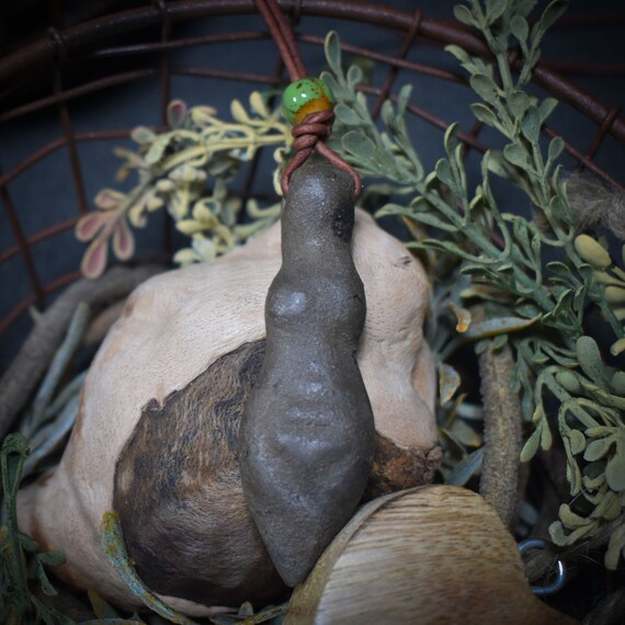Unique handmade amulet made of smoke-fired clay – Spiritual lucky charm and fertility goddess pendant