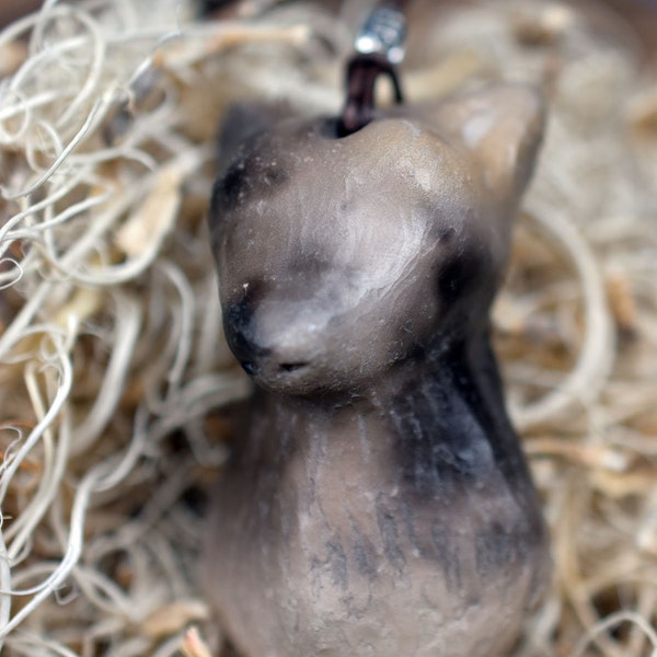 handmade pendant, wolf spirit animal, shamanism, amulet with adjustable leather, primitive art