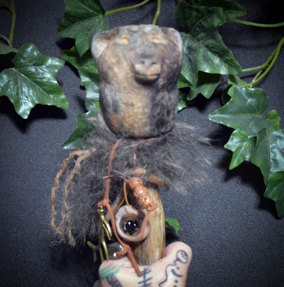 Ritual Staff of Protection – Bear Head made of traditionally fired clay, powerful & earthy - Item No.: RST030